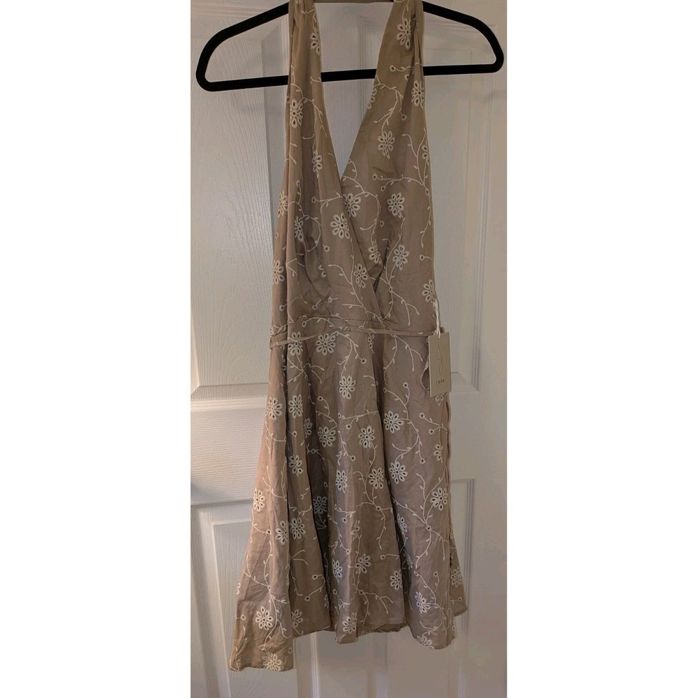 Joie Womens Tan Floral Embroidered Halter Wrap Dress Size 14 New With Tags - Picture 4 of 12